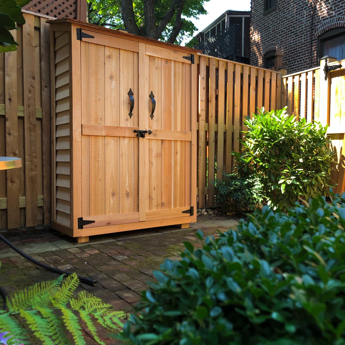 4 ft. W x 2 ft. D Garden Chalet Cedar Wood Tool Shed with Double Doors & Shelving - Image 4