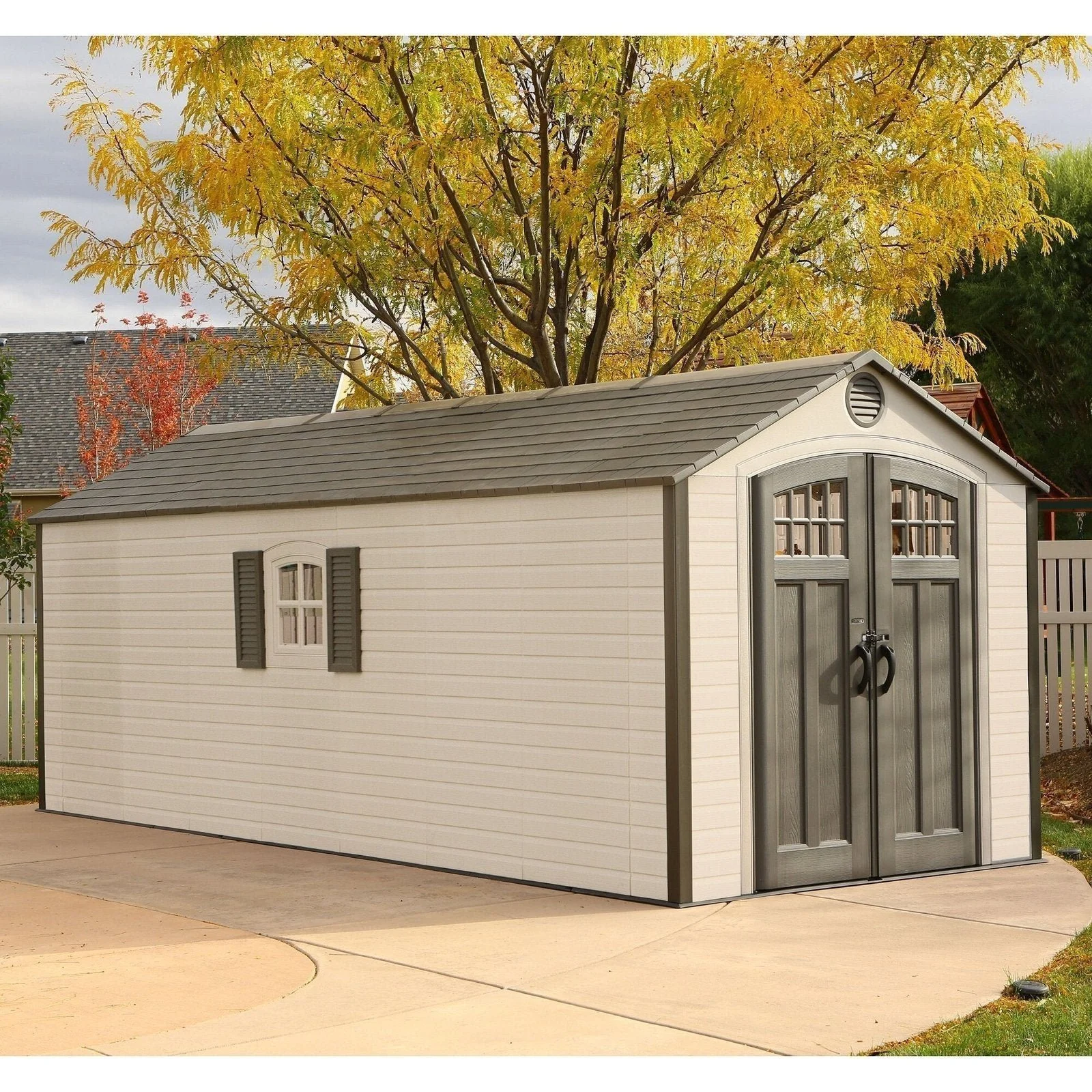Lifetime 8 ft. x 20 ft. Resin Outdoor Storage Shed with Double Doors, Windows & Skylights – Beige/Brown - Image 2