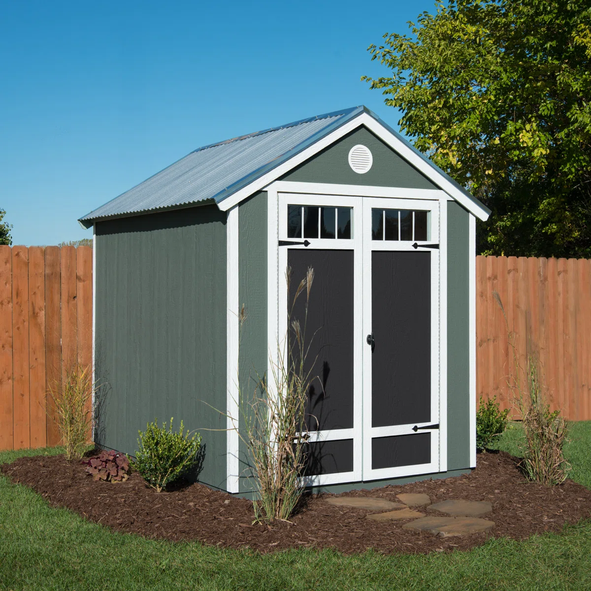 Garden 6 ft. W x 8 ft. D Wood Storage Shed with Floor – Double Doors, Windows & Built-in Shelving - Image 2