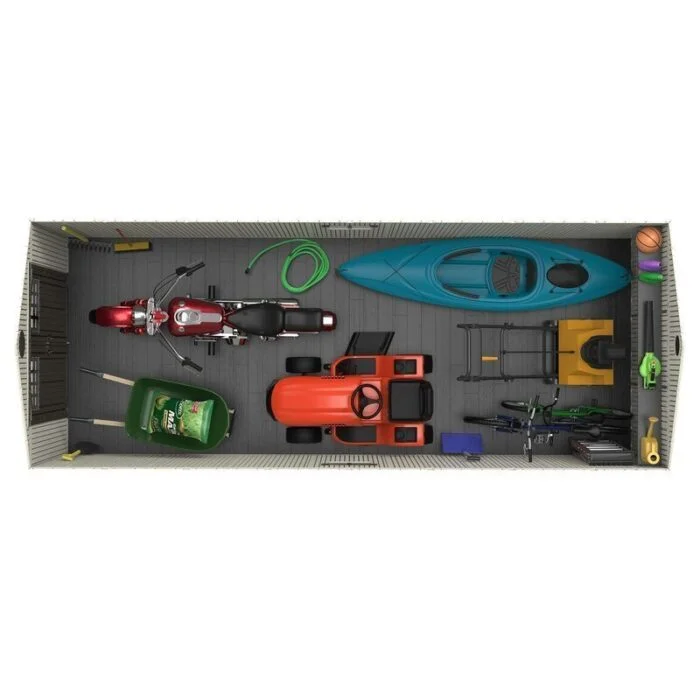 Lifetime 8 ft. x 20 ft. Resin Outdoor Storage Shed with Double Doors, Windows & Skylights – Beige/Brown - Image 7