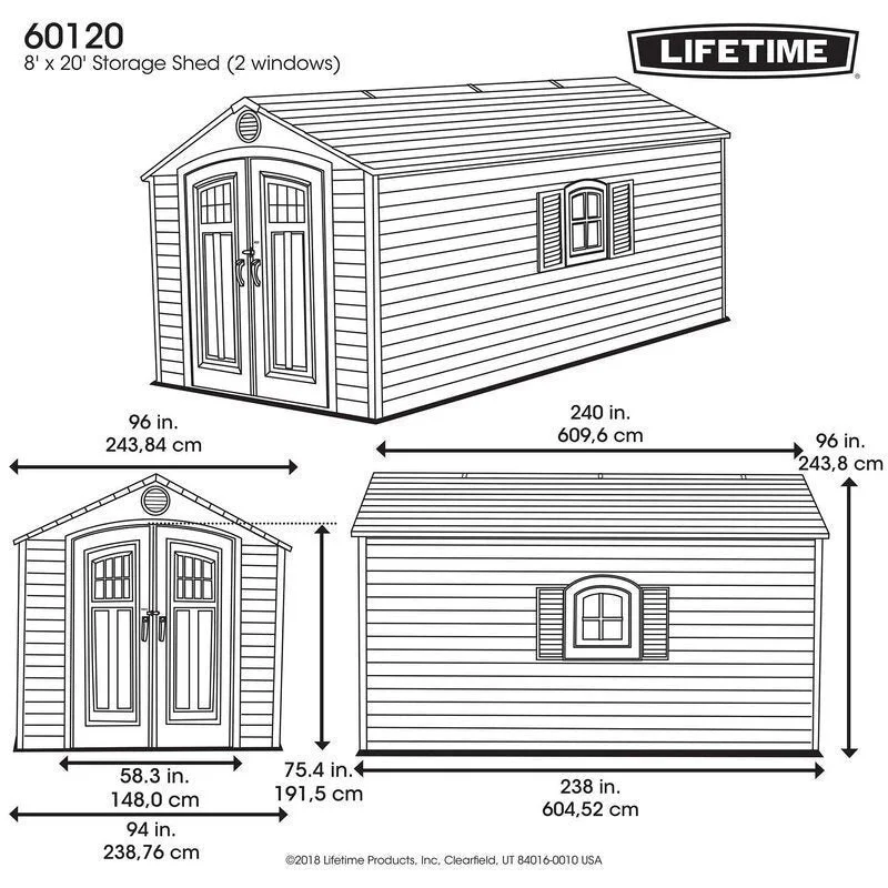 Lifetime 8 ft. x 20 ft. Resin Outdoor Storage Shed with Double Doors, Windows & Skylights – Beige/Brown - Image 5