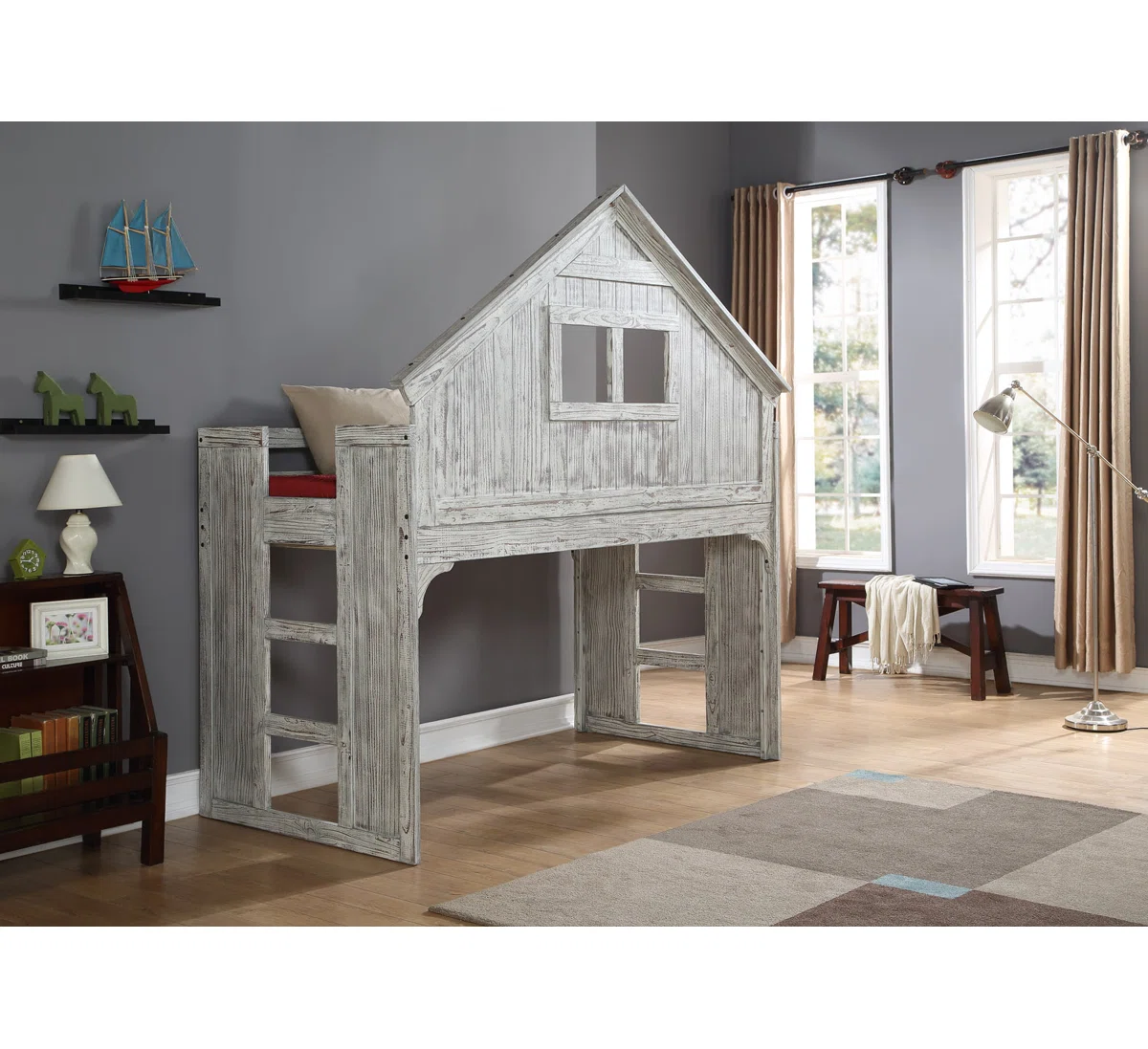 Donco Kids Club House Low Loft Bunk Bed – Twin Over Full, Driftwood Finish - Image 4