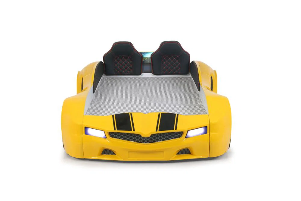 Lynda Kids Twin Upholstered Bed with Footboard – Yellow Faux Leather