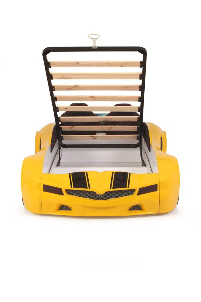 Lynda Kids Twin Upholstered Bed with Footboard – Yellow Faux Leather - Image 4