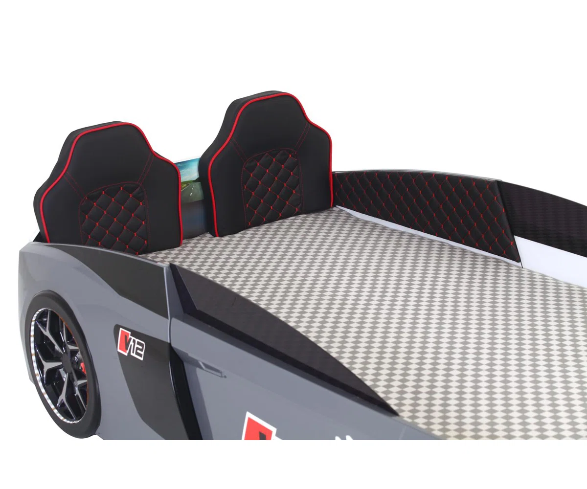 Lynda Kids Twin Upholstered Bed with Footboard – Gray Faux Leather - Image 3