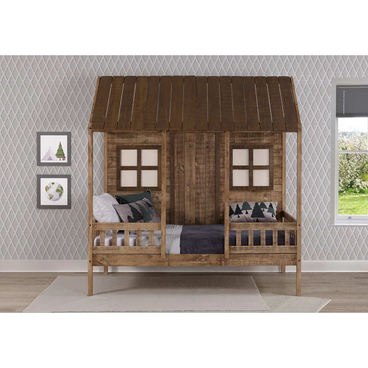 Donco Kids Twin Front Porch Low Loft Bed – Rustic Driftwood Finish - Image 3