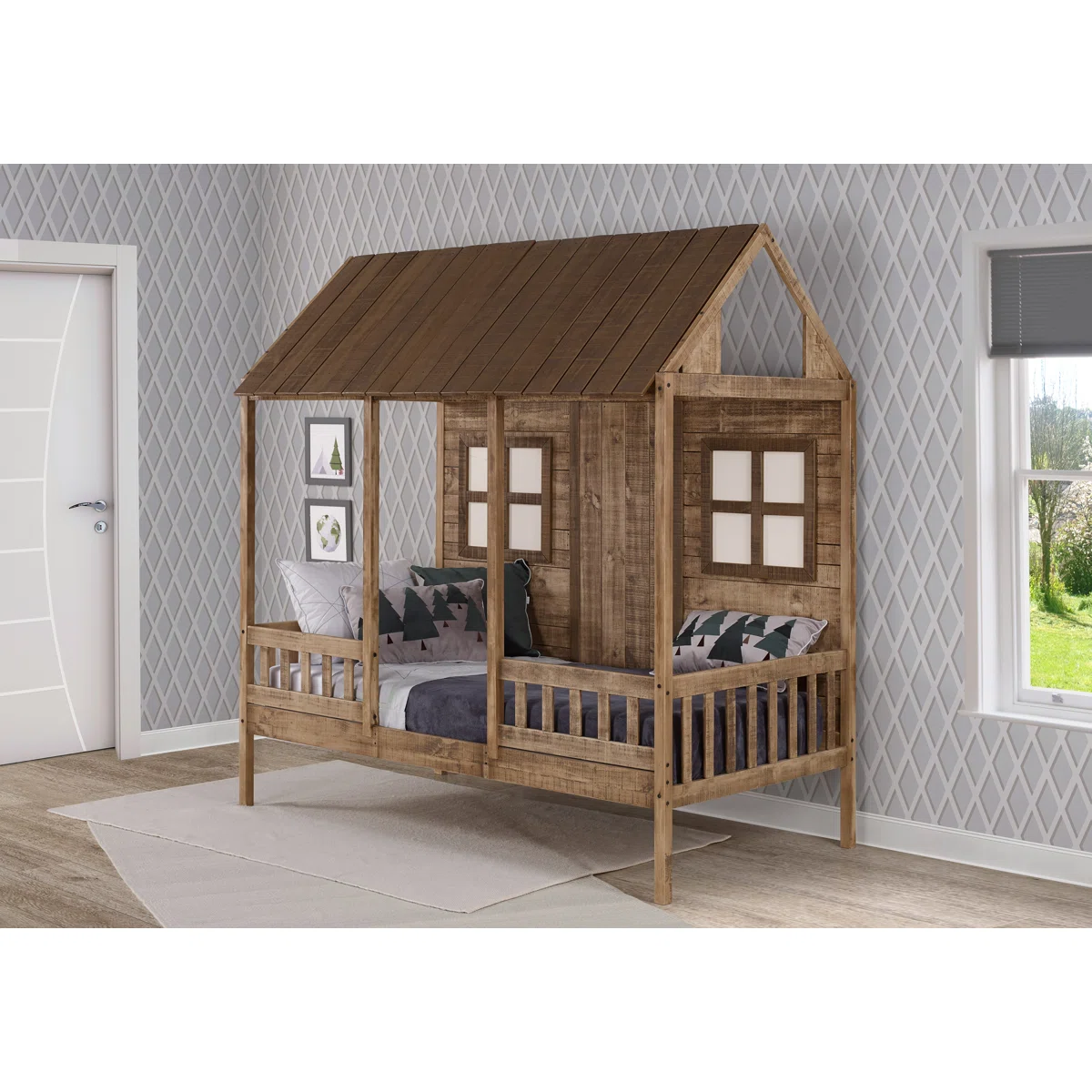 Donco Kids Twin Front Porch Low Loft Bed – Rustic Driftwood Finish - Image 4